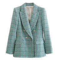 Jenny & Dave 2022 Blazers Casuais Estilo Inglaterra Mulheres Tweed Double Breasted Jaqueta Moda